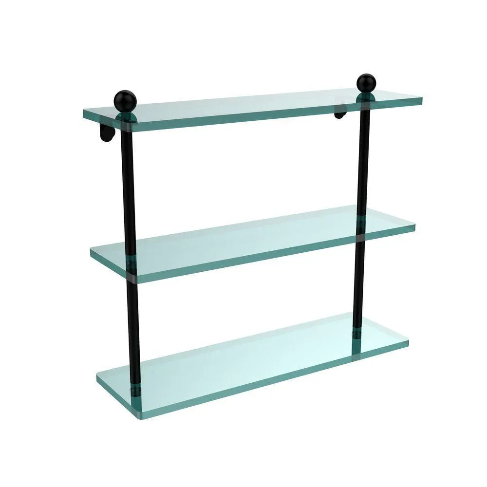 Allied Brass 16 in. L x 15 in. H x 5 in. W 3-Tier Clear Glass Bathroom Shelf in Satin Nickel, photo 9 of 13