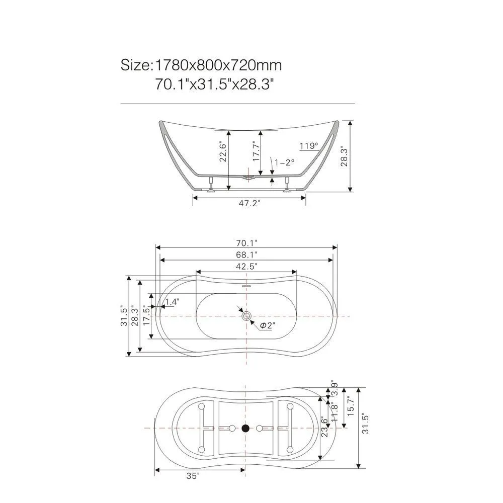 Mulhouse 71 in. Acrylic Flatbottom Freestanding Bathtub in White, photo 5 of 9