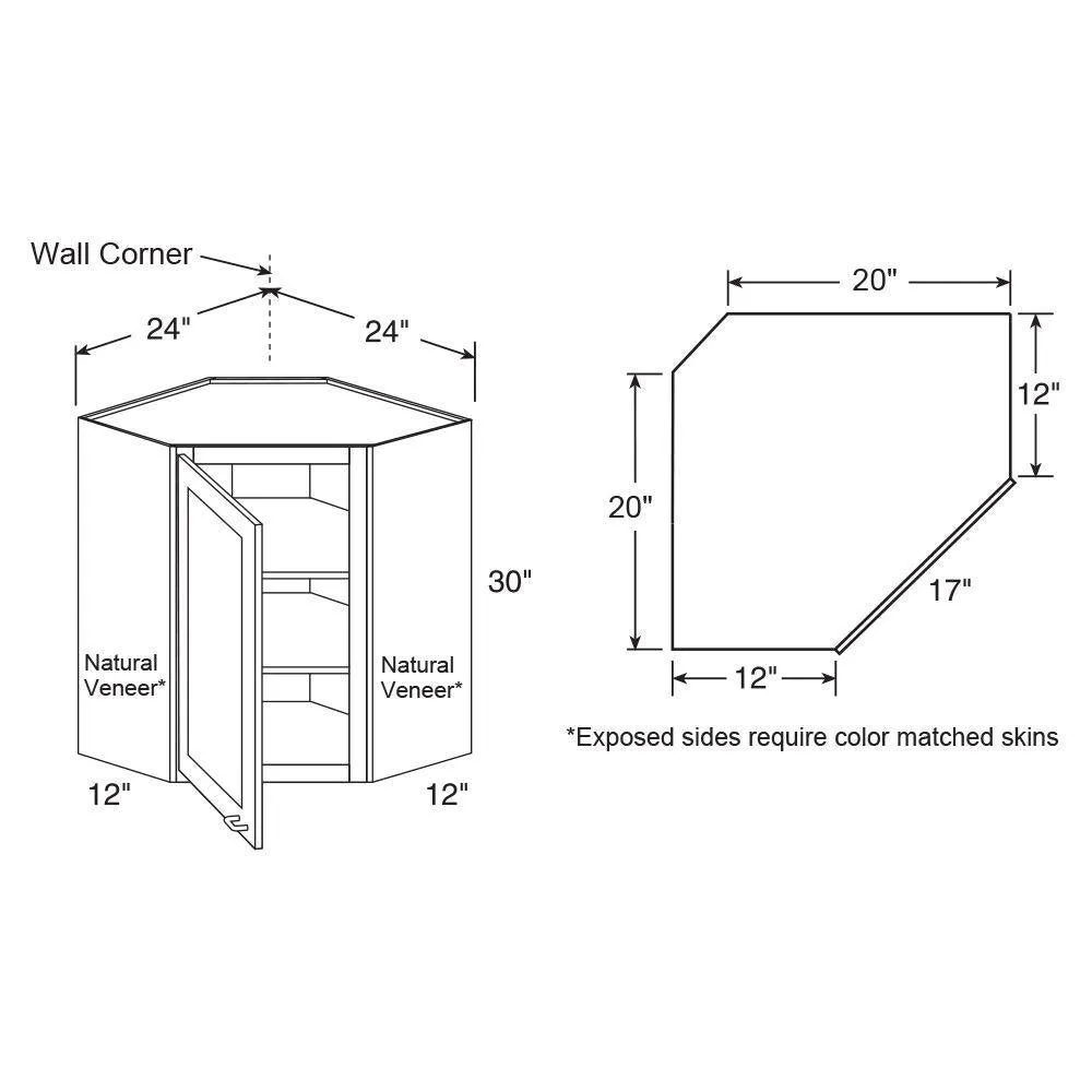 Vesper White Shaker Assembled Plywood 24 in. x 30 in. x 12 in. Wall Diagonal Corner Kitchen Cabinet with Soft Close, photo 2 of 6