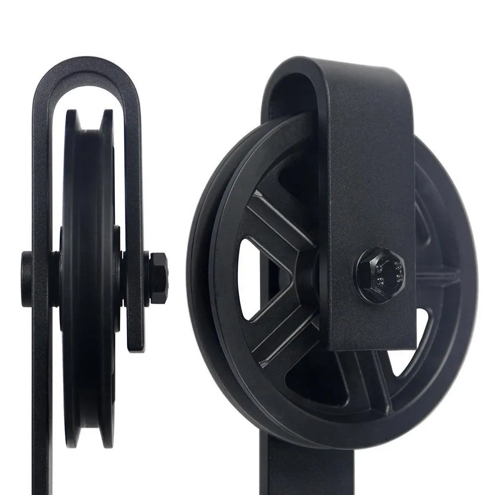 WINSOON 5 ft./60 in. Top Mount Big Wheel Black Barn Style Sliding Door Track and Hardware Set for Single Door, photo 7 of 7