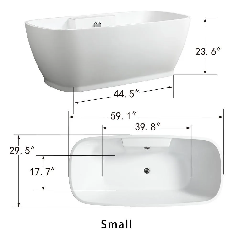 Toulon 59 in. Acrylic Flatbottom Freestanding Bathtub in White, photo 5 of 8