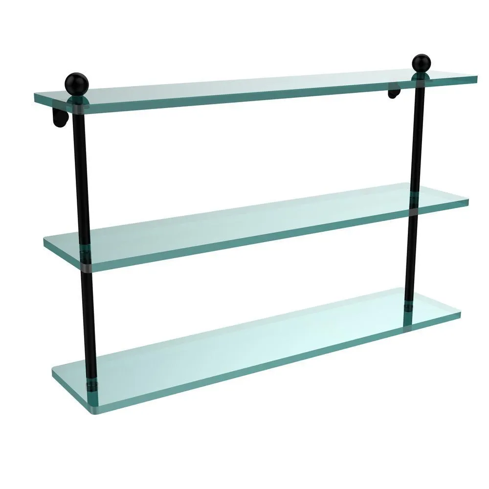 Allied Brass 22 in. L x 15 in. H x 5 in. W 3-Tier Clear Glass Bathroom Shelf in Satin Nickel, photo 8 of 16