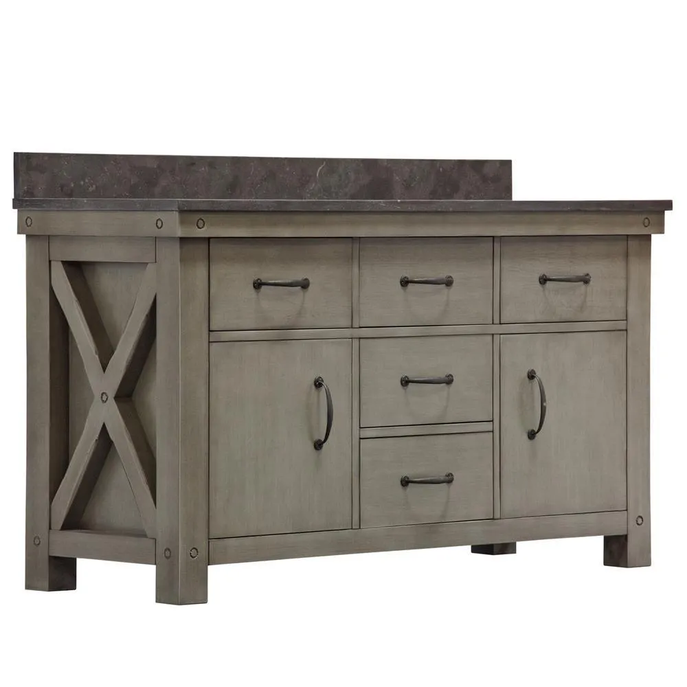 Aberdeen 72 in. W x 34 in. H Vanity in Gray with Marble Vanity Top in Carrara White with White Basins, photo 9 of 9