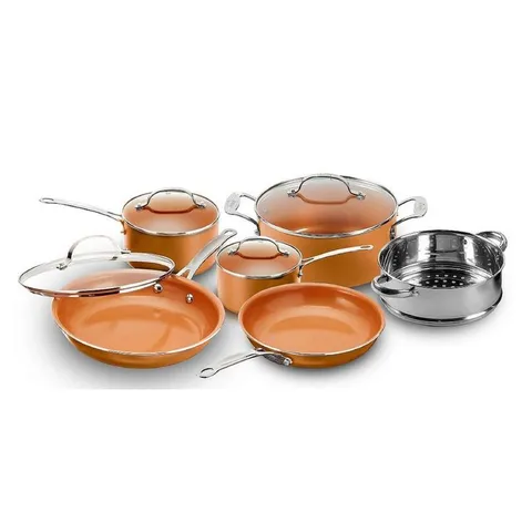Copper Non-Stick Ti-Ceramic Round Cookware Set with Lids