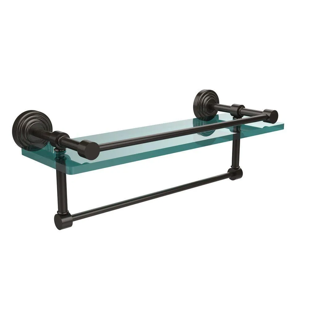 Allied Brass 16 in. L x 5 in. H x 5 in. W Clear Glass Bathroom Shelf with Towel Bar in Polished Nickel, photo 11 of 14