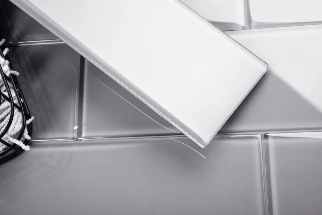 Giorbello (Sample) Glass Subway Lavender Gray 4-in x 12-in Glossy Glass Wall Tile, photo 3 of 5