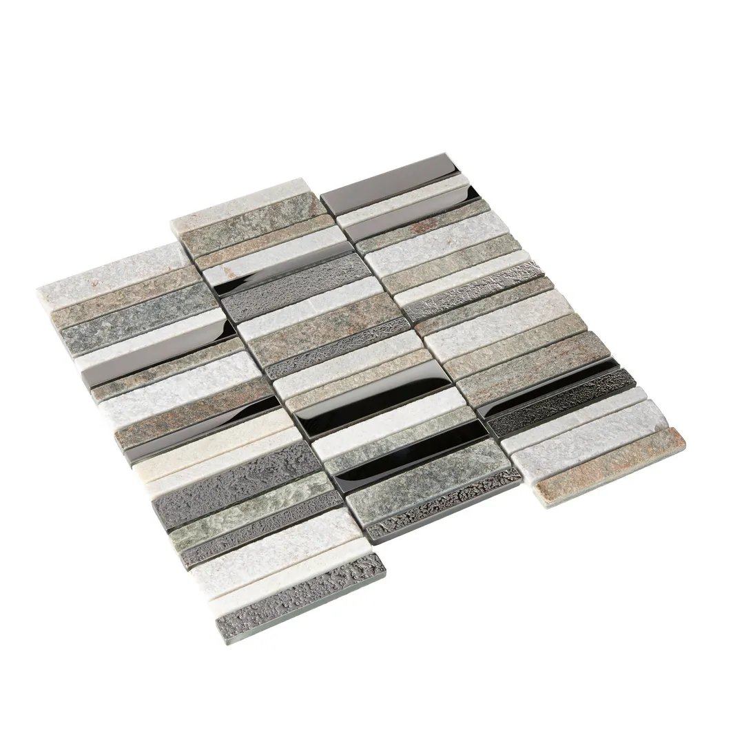 Apollo Tile (Sample) Floor and Wall Tile Brown and Gray 4-in x 6-in Polished Glass/Metal/Stone Marble Linear Mosaic Floor and Wall Tile, photo 7 of 8