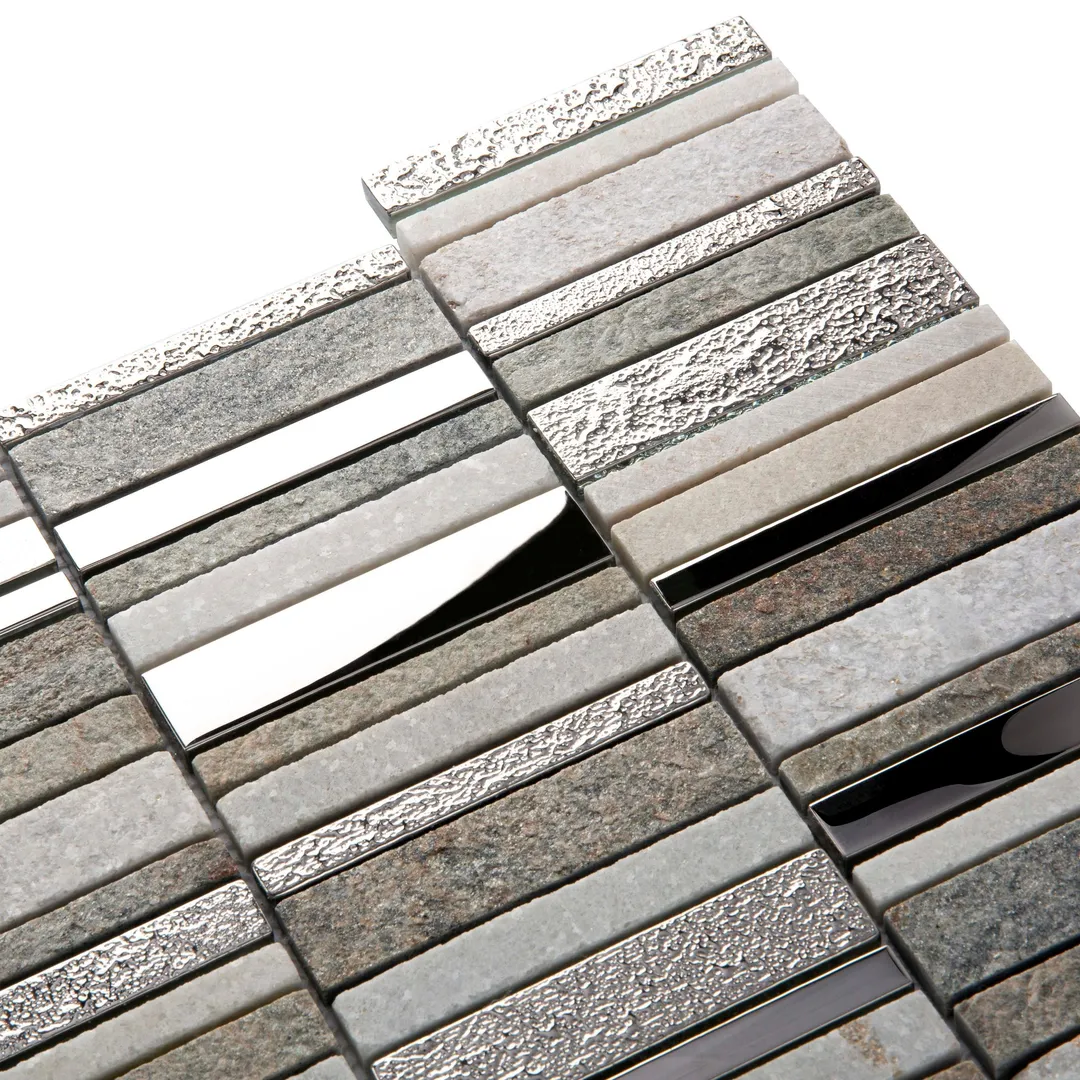Apollo Tile (Sample) Floor and Wall Tile Brown and Gray 4-in x 6-in Polished Glass/Metal/Stone Marble Linear Mosaic Floor and Wall Tile, photo 4 of 8