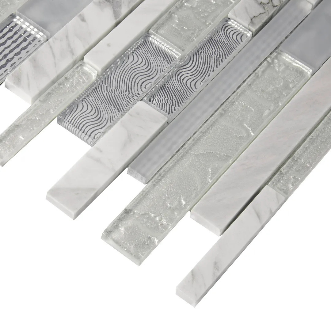 Apollo Tile (Sample) Waterfall White and Gray 4-in x 4-in Multi-finish Glass/Metal/Stone Marble Linear Mosaic Wall Tile, photo 7 of 7
