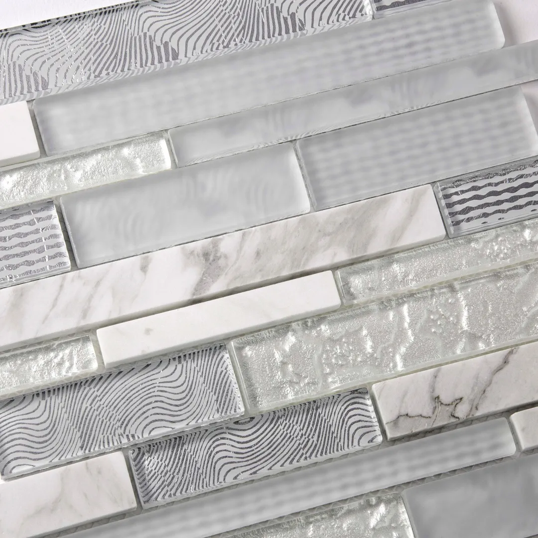 Apollo Tile (Sample) Waterfall White and Gray 4-in x 4-in Multi-finish Glass/Metal/Stone Marble Linear Mosaic Wall Tile, photo 3 of 7