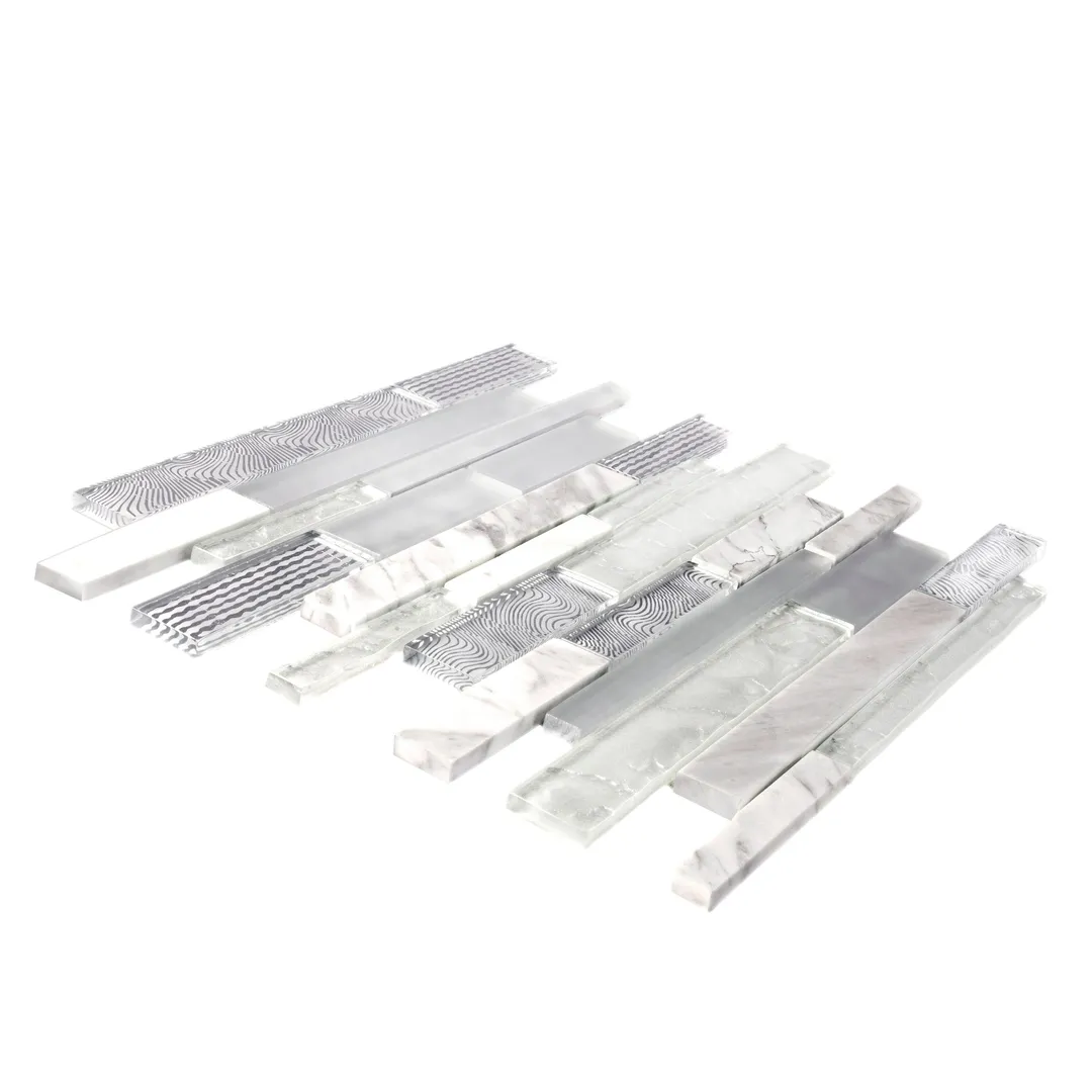 Apollo Tile (Sample) Waterfall White and Gray 4-in x 4-in Multi-finish Glass/Metal/Stone Marble Linear Mosaic Wall Tile, photo 6 of 7