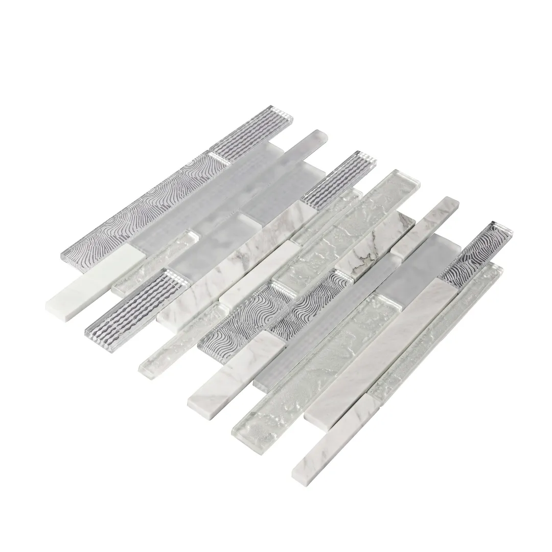 Apollo Tile (Sample) Waterfall White and Gray 4-in x 4-in Multi-finish Glass/Metal/Stone Marble Linear Mosaic Wall Tile, photo 5 of 7