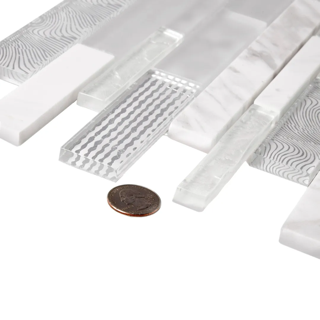 Apollo Tile (Sample) Waterfall White and Gray 4-in x 4-in Multi-finish Glass/Metal/Stone Marble Linear Mosaic Wall Tile, photo 4 of 7
