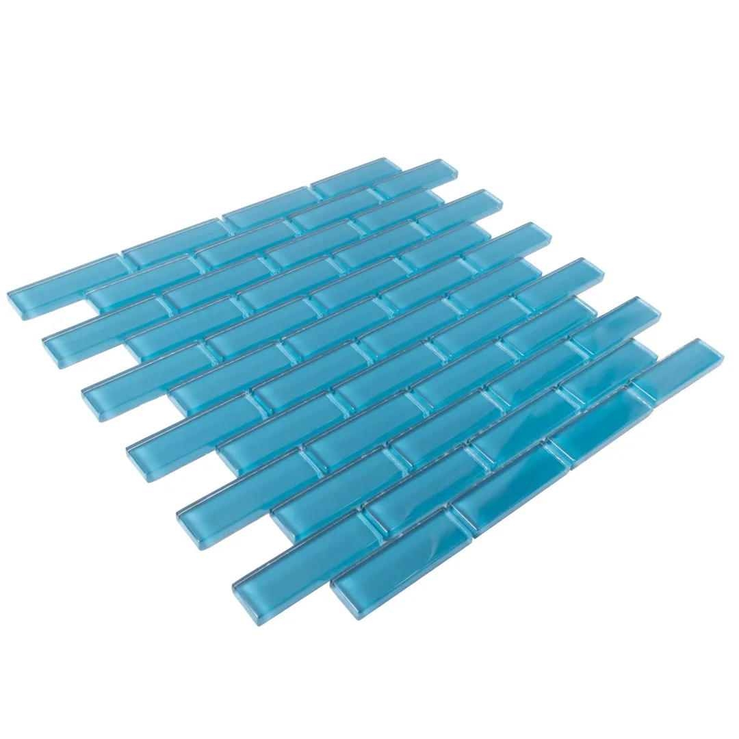 Apollo Tile (Sample) Colorway Sea Blue 4-in x 4-in Glossy Glass Brick Subway Floor and Wall Tile, photo 6 of 7