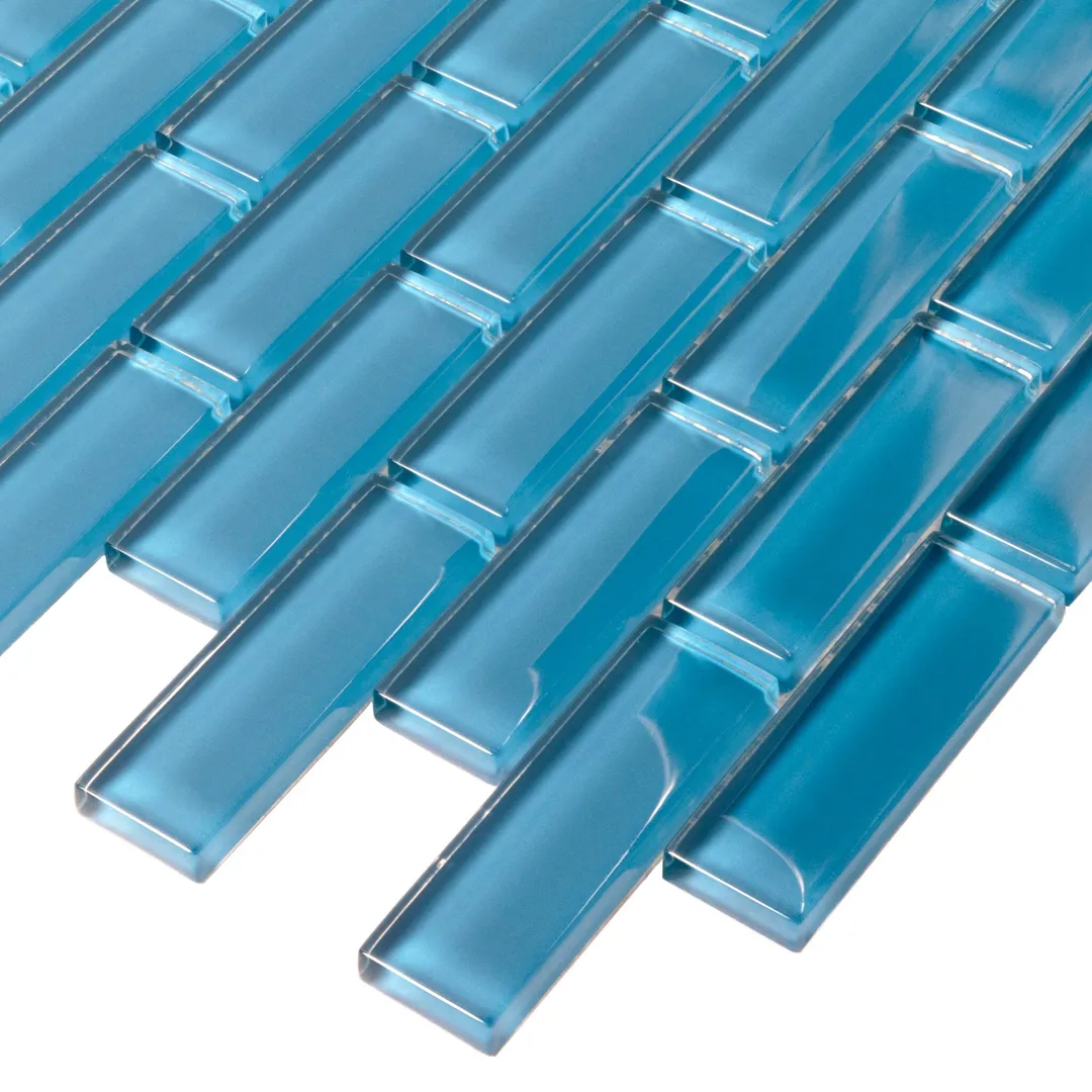 Apollo Tile (Sample) Colorway Sea Blue 4-in x 4-in Glossy Glass Brick Subway Floor and Wall Tile, photo 4 of 7