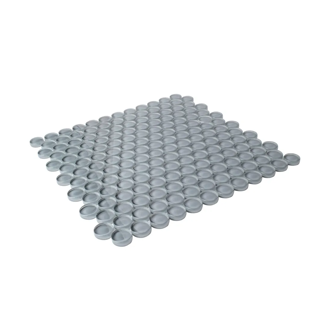 Apollo Tile (Sample) Colorway Gray 4-in x 4-in Glossy Glass Penny Round Mosaic Floor and Wall Tile, photo 7 of 7