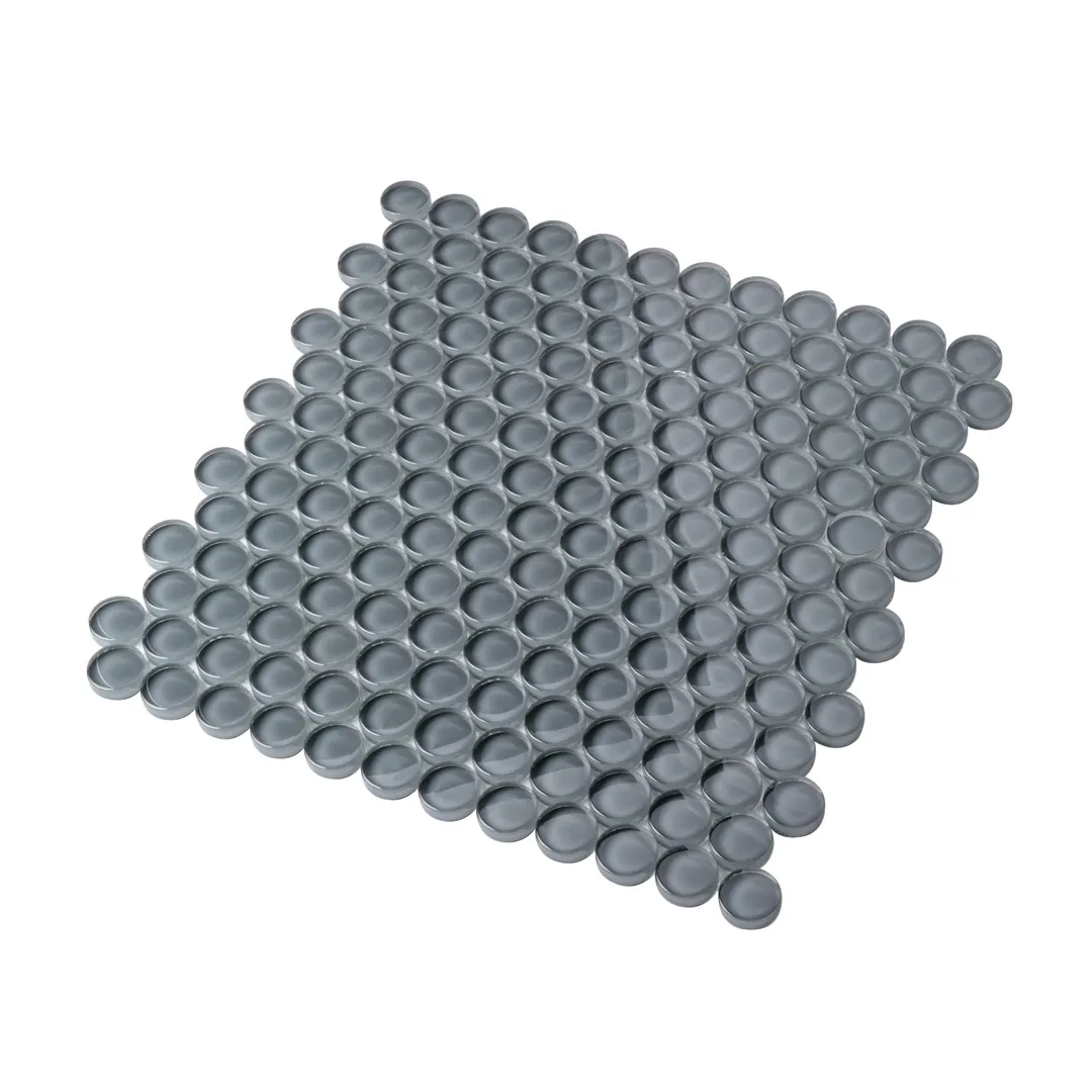 Apollo Tile (Sample) Colorway Gray 4-in x 4-in Glossy Glass Penny Round Mosaic Floor and Wall Tile, photo 6 of 7