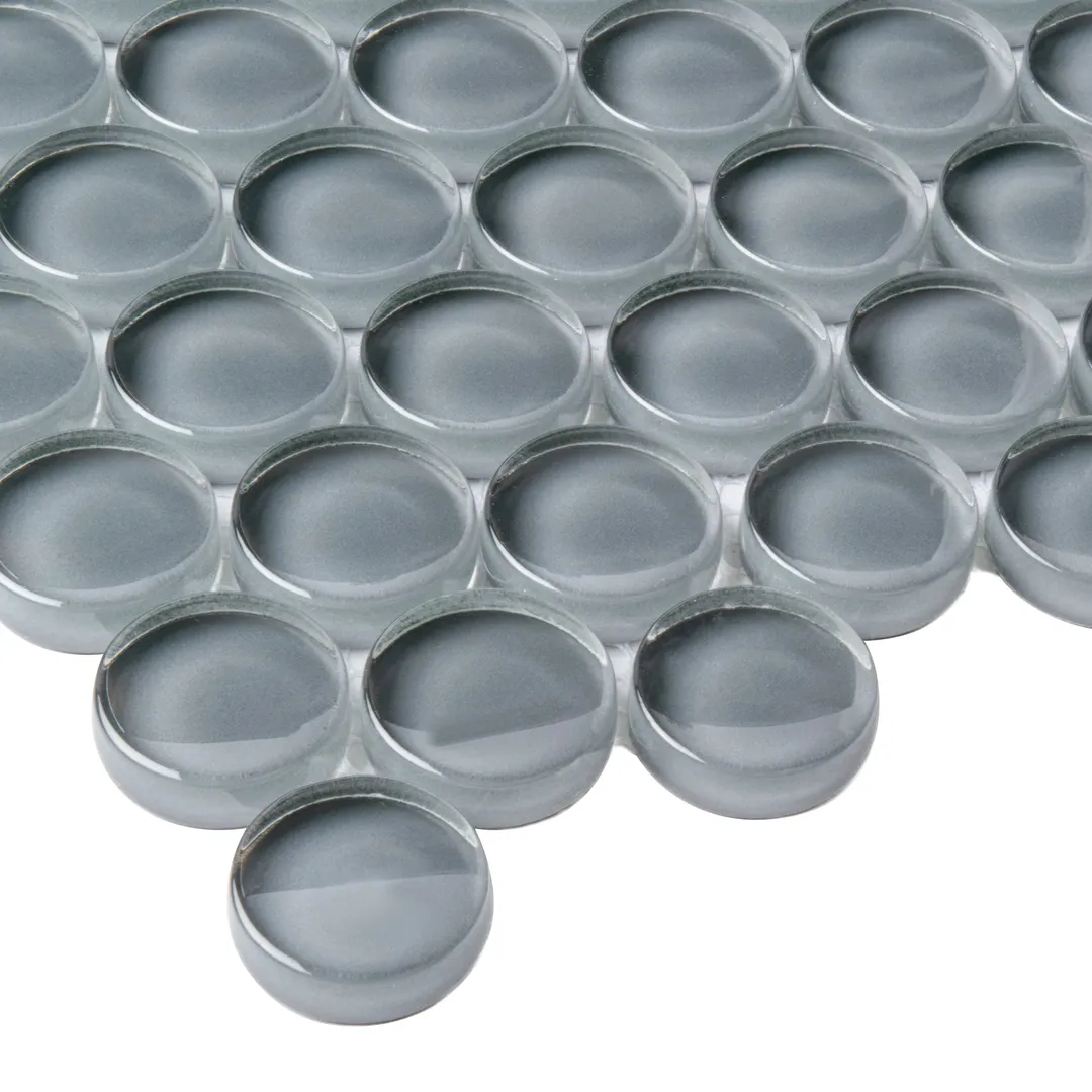 Apollo Tile (Sample) Colorway Gray 4-in x 4-in Glossy Glass Penny Round Mosaic Floor and Wall Tile, photo 4 of 7