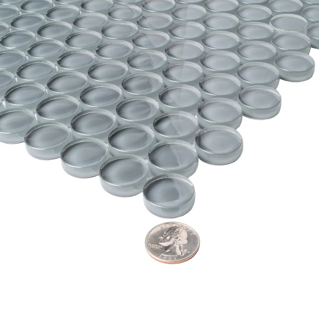 Apollo Tile (Sample) Colorway Gray 4-in x 4-in Glossy Glass Penny Round Mosaic Floor and Wall Tile, photo 5 of 7