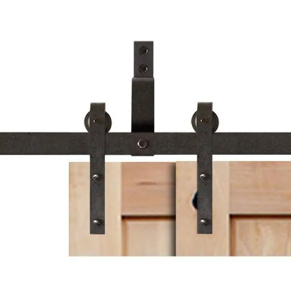 Pacific Entries 60in.x80in.Bypass Rustic Unf 2-PNL V-Groove Solid Core Knotty Alder Wood Sliding Barn Door with Bronze Hardware Kit, photo 2 of 6