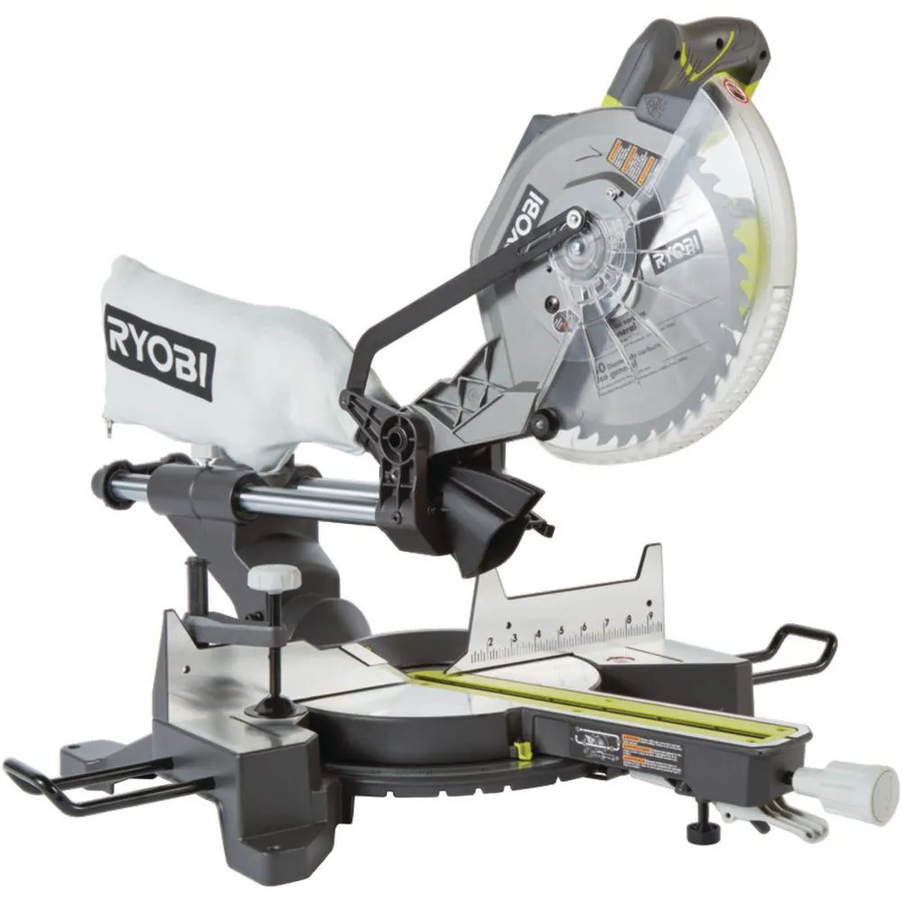 RYOBI 15 Amp 10 in. Sliding Compound Miter Saw and 18-Volt Cordless ONE+ Drill/Driver, Circular Saw Kit, photo 4 of 15