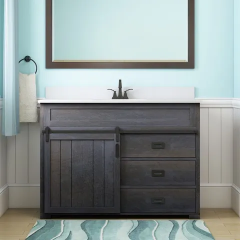 Morriston 48-in Distressed Java Single Sink Bathroom Vanity with White Engineered Stone Top