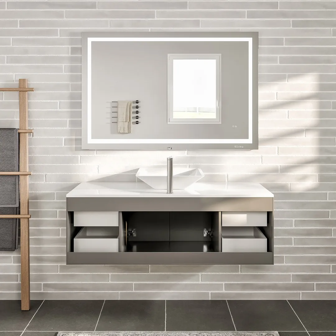 Eviva Totti Wave 48 in. W x 21 in. D x 22 in. H Bathroom Vanity in Gray with White Glassos Top and White Sink, photo 6 of 7