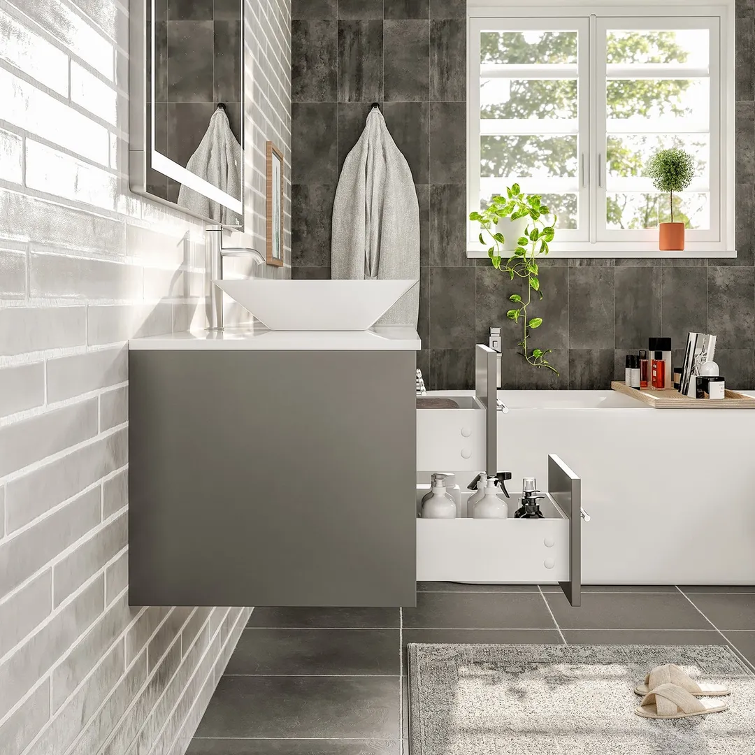 Eviva Totti Wave 48 in. W x 21 in. D x 22 in. H Bathroom Vanity in Gray with White Glassos Top and White Sink, photo 7 of 7