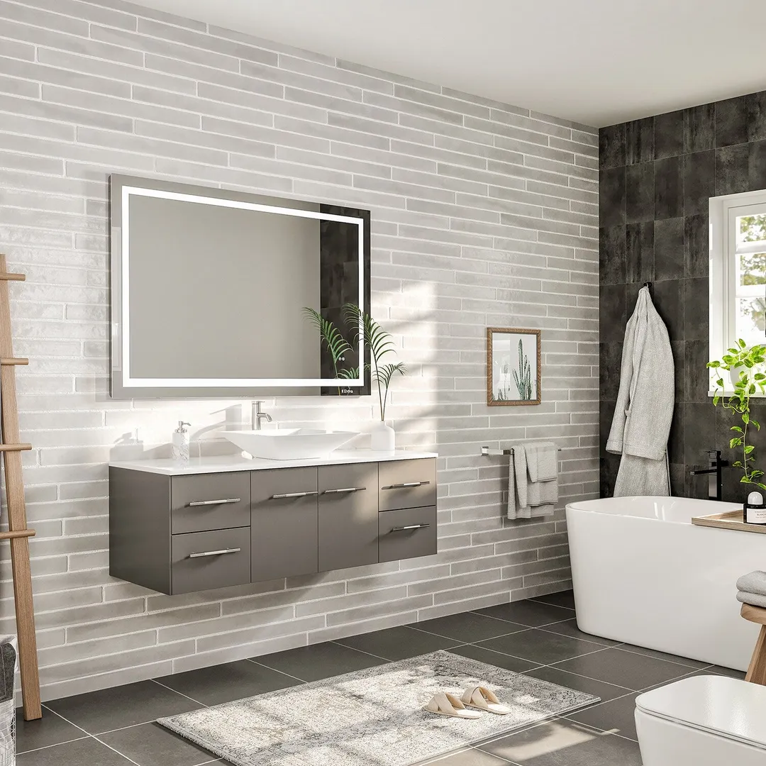 Eviva Totti Wave 48 in. W x 21 in. D x 22 in. H Bathroom Vanity in Gray with White Glassos Top and White Sink, photo 3 of 7