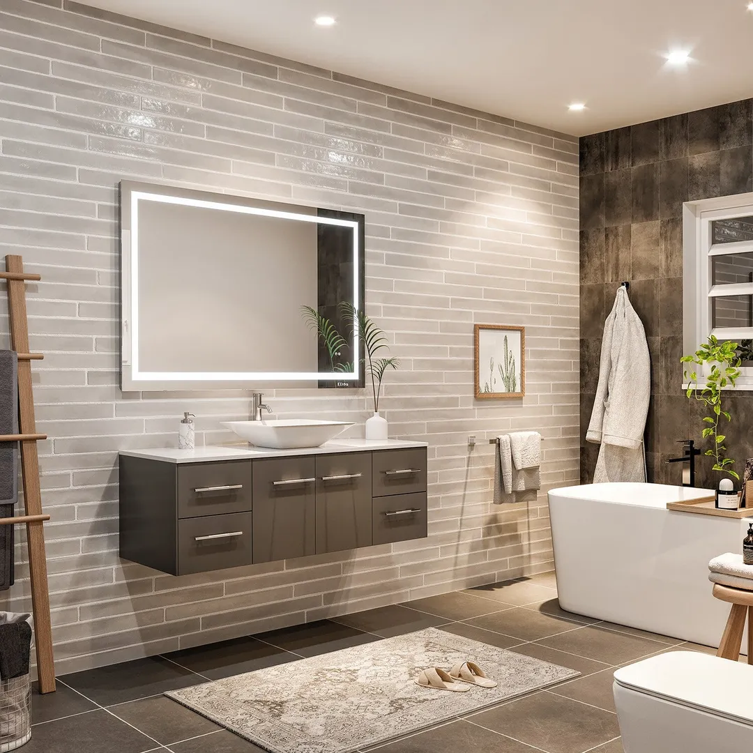 Eviva Totti Wave 48 in. W x 21 in. D x 22 in. H Bathroom Vanity in Gray with White Glassos Top and White Sink, photo 2 of 7