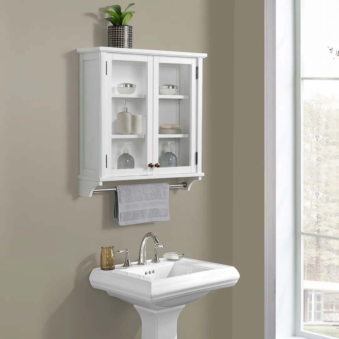 Alaterre Furniture 27-in x 29-in x 8-in White Bathroom Wall Cabinet, photo 4 of 6