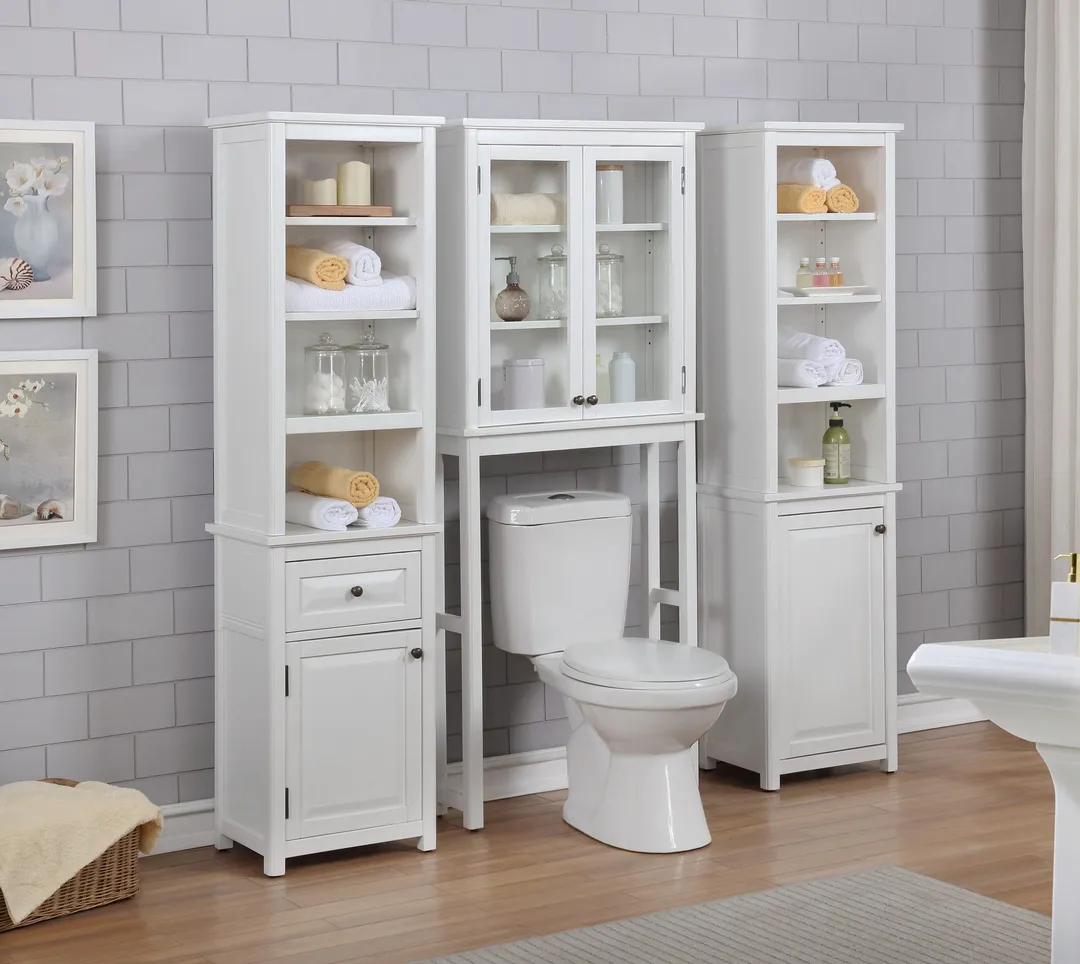 Alaterre Furniture 27-in x 37-in x 9-in White Wood Freestanding Linen Cabinet, photo 4 of 6