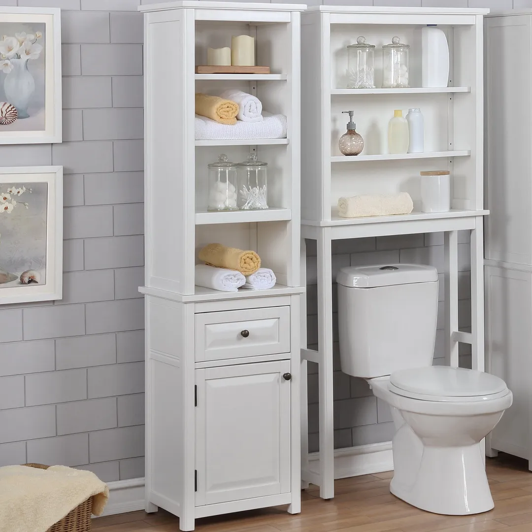 Alaterre Furniture Dorset 17-in x 65-in x 13-in White Wood Freestanding Linen Cabinet, photo 9 of 10