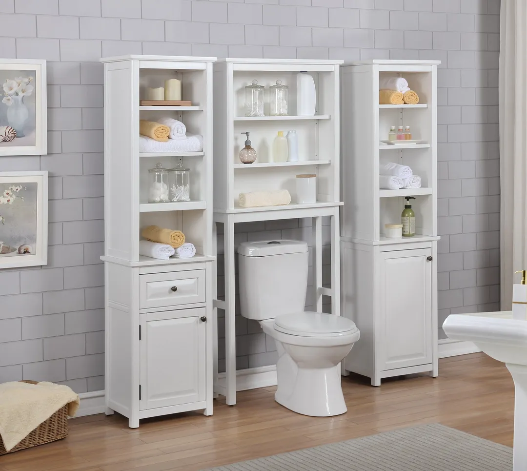 Alaterre Furniture Dorset 17-in x 65-in x 13-in White Wood Freestanding Linen Cabinet, photo 8 of 10