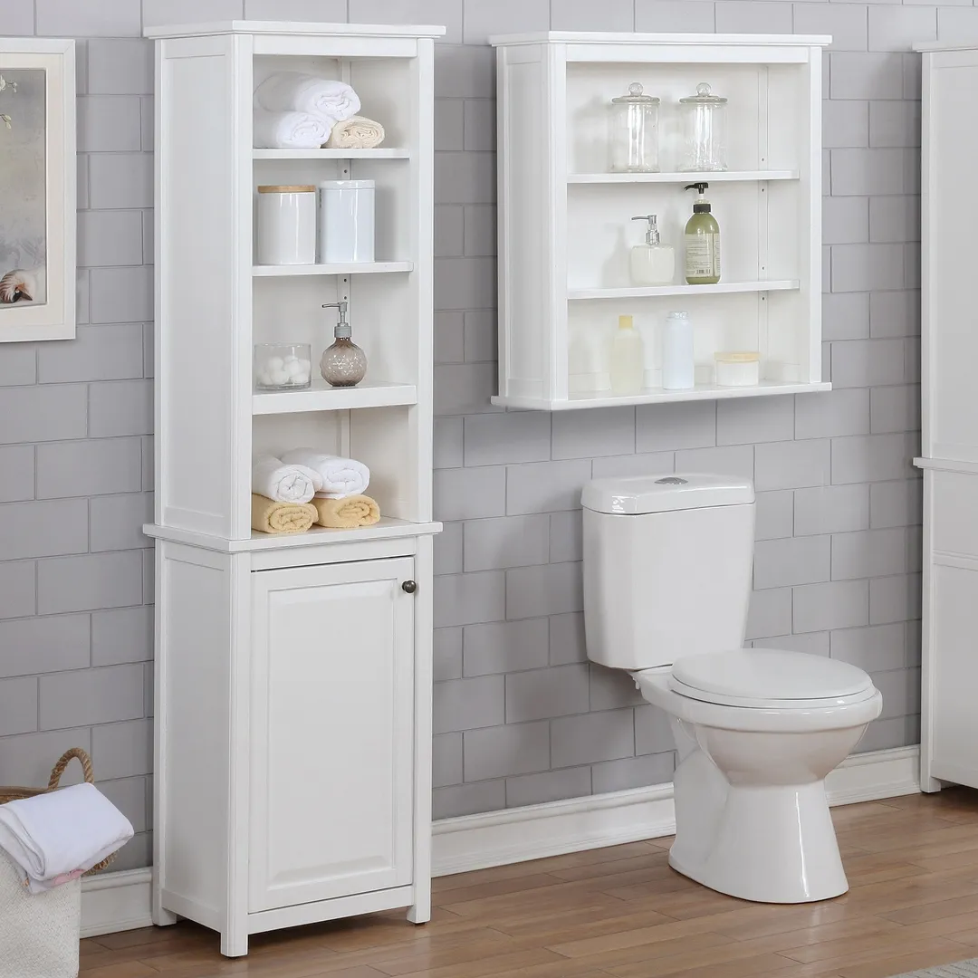 Alaterre Furniture 17-in x 65-in x 13-in White Wood Freestanding Linen Cabinet, photo 8 of 9