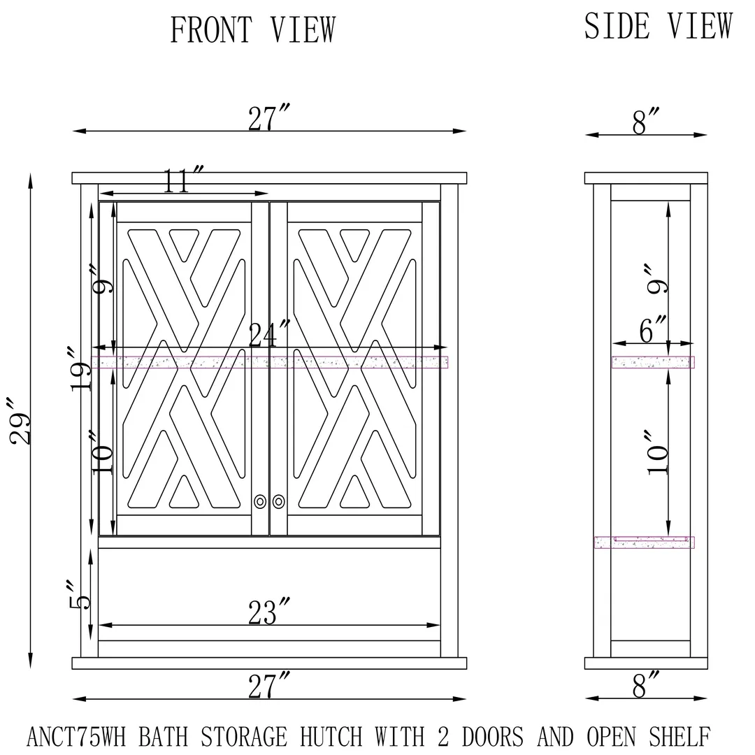 Alaterre Furniture Coventry 27-in x 29-in x 8-in White Wood Wall-mount Linen Cabinet, photo 5 of 7
