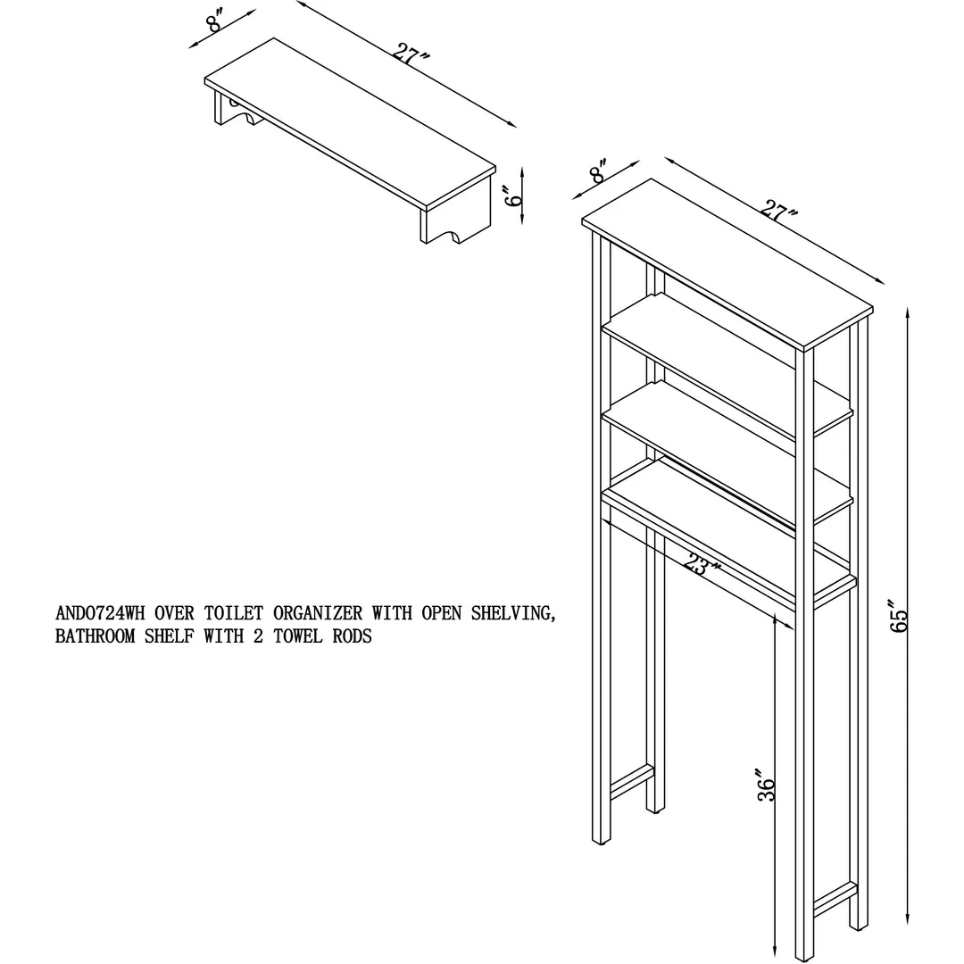 Alaterre Furniture 27-in x 65-in x 8-in White Wood Freestanding Linen Cabinet, photo 4 of 6