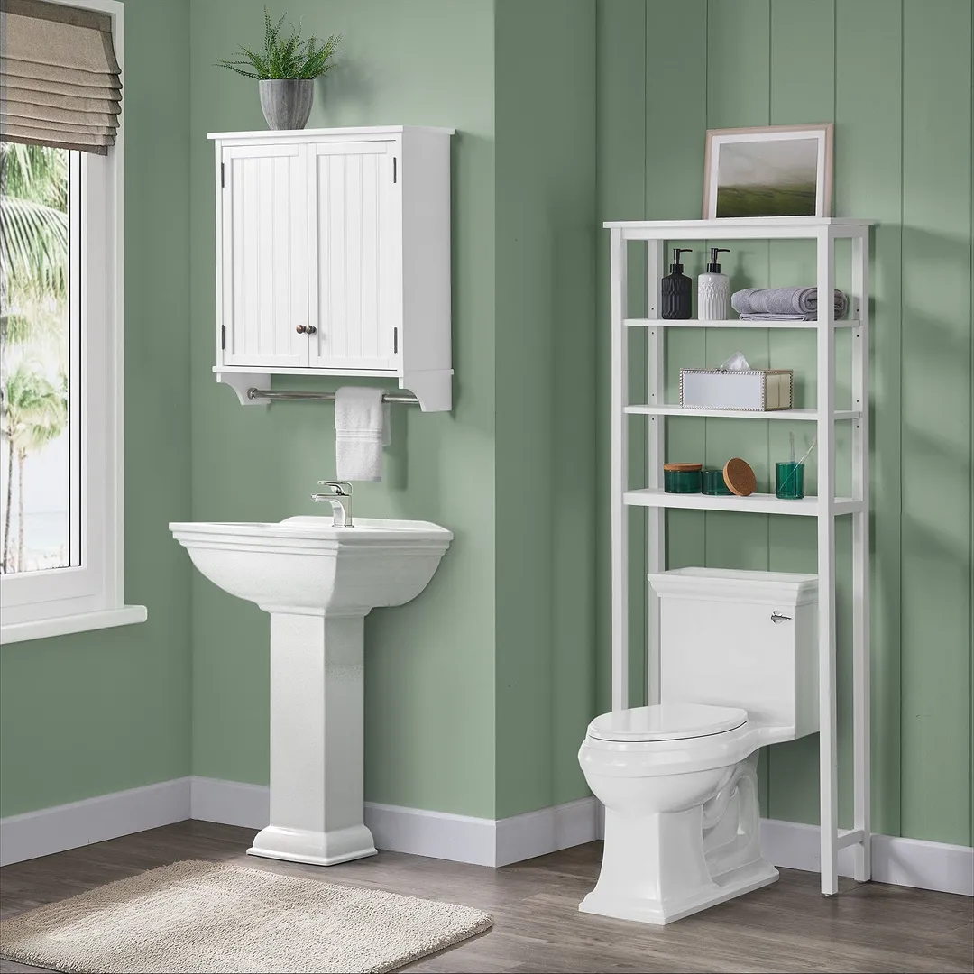 Alaterre Furniture 27-in x 65-in x 8-in White Wood Wall-mount Linen Cabinet, photo 3 of 6