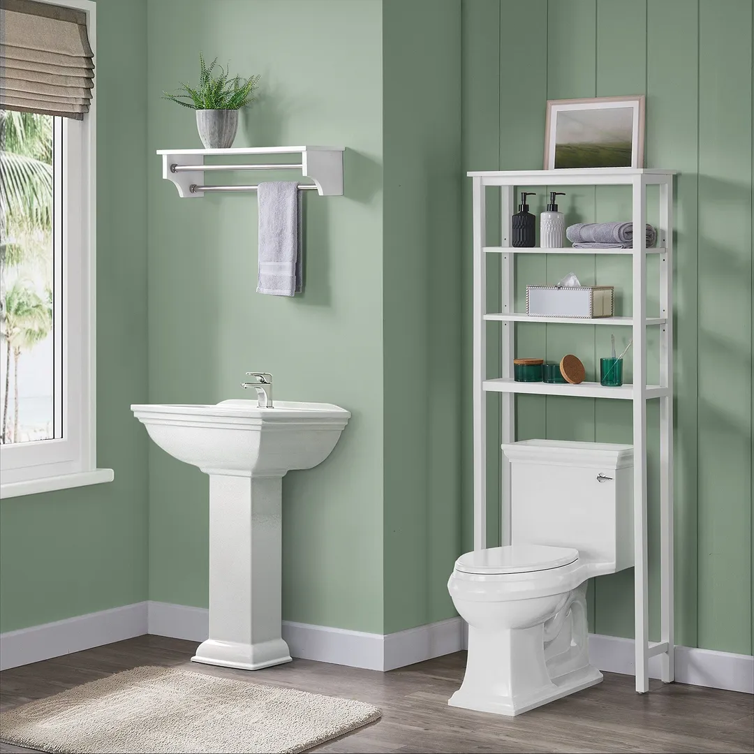 Alaterre Furniture 27-in x 65-in x 8-in White Wood Freestanding Linen Cabinet, photo 3 of 6
