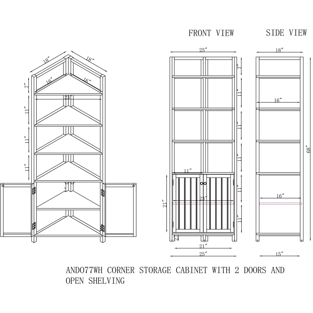 Alaterre Furniture 25-in x 68-in x 18-in White Wood Freestanding Corner Linen Cabinet, photo 5 of 7