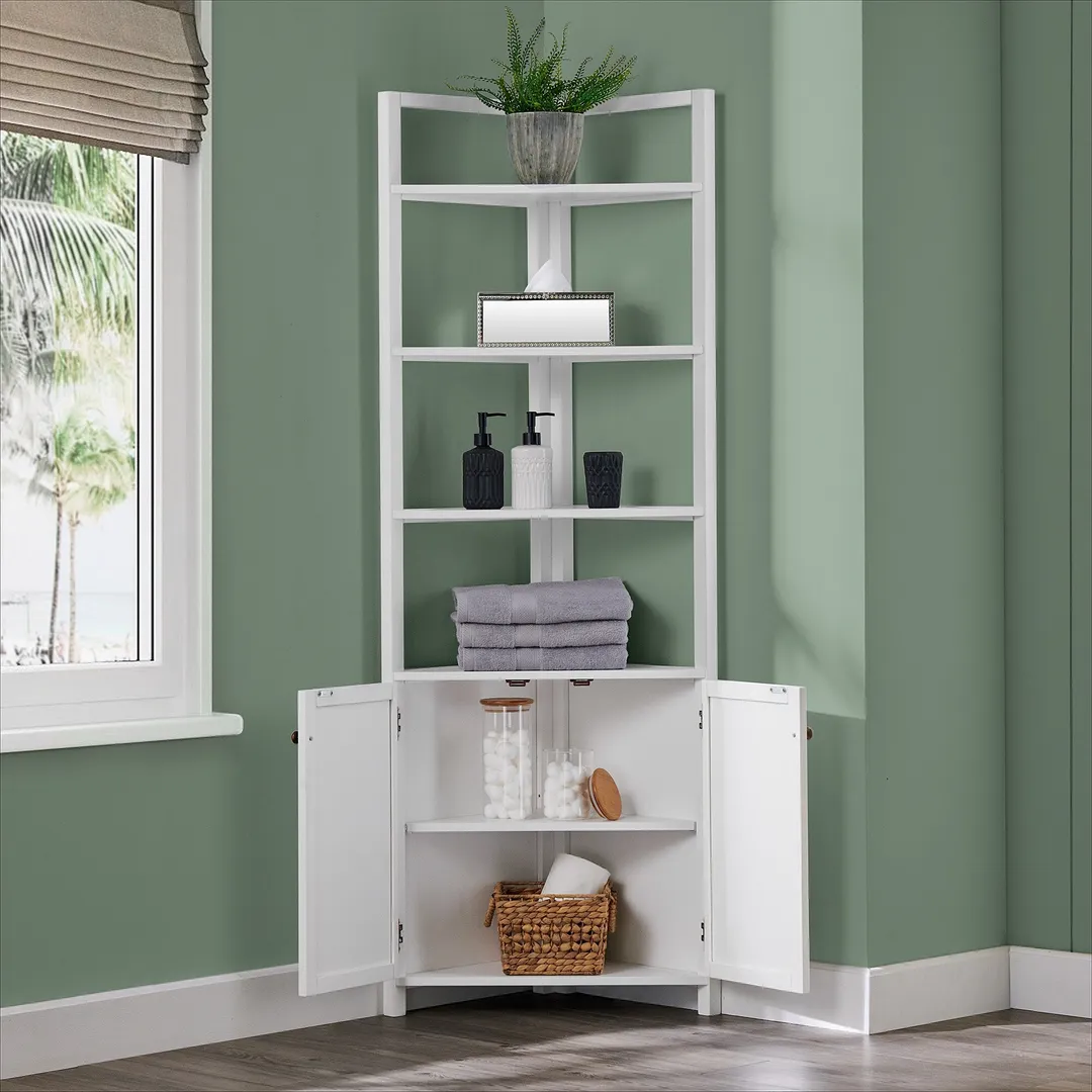 Alaterre Furniture 25-in x 68-in x 18-in White Wood Freestanding Corner Linen Cabinet, photo 7 of 7