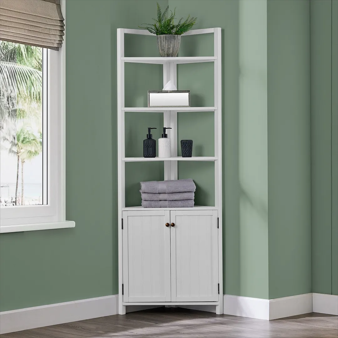 Alaterre Furniture 25-in x 68-in x 18-in White Wood Freestanding Corner Linen Cabinet, photo 4 of 7