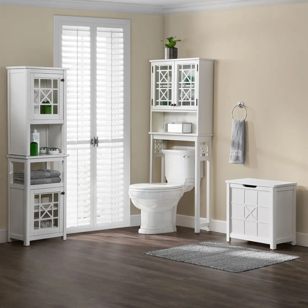 Alaterre Furniture 27-in x 44-in x 8-in White Wood Freestanding Linen Cabinet, photo 4 of 6