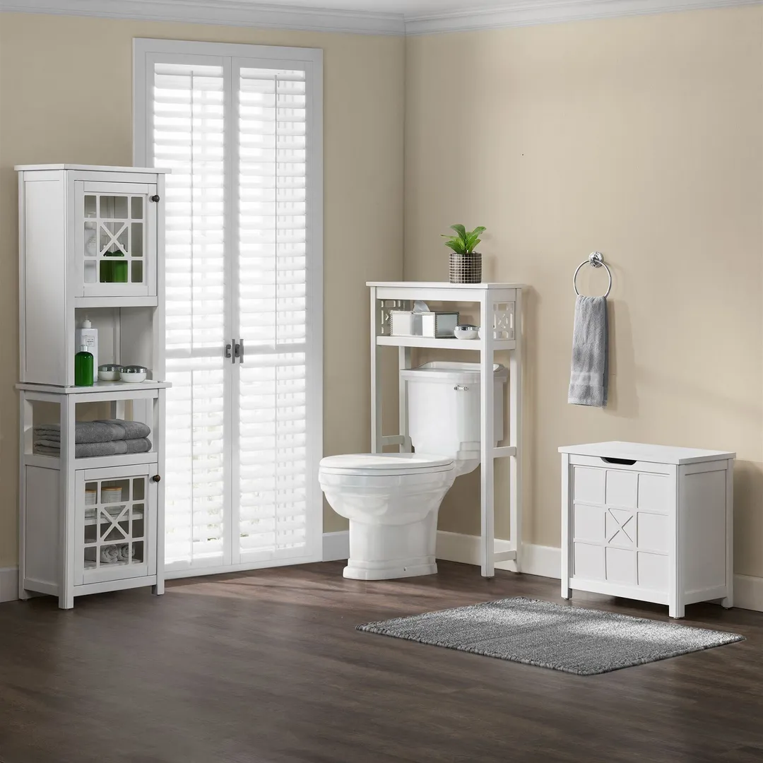 Alaterre Furniture 27-in x 44-in x 8-in White Wood Freestanding Linen Cabinet, photo 3 of 6