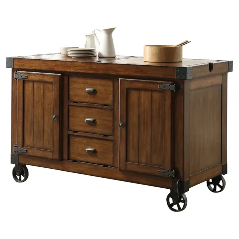 Brown Wood Veneer Base with Mdf Wood Top Kitchen Cart