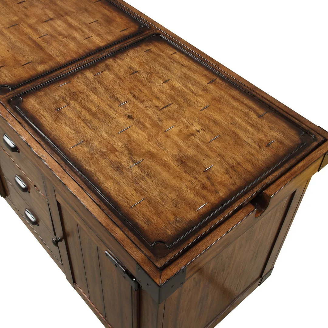 Benzara Brown Wood Veneer Base with Mdf Wood Top Kitchen Cart (22-in x 57-in x 36-in), photo 4 of 6