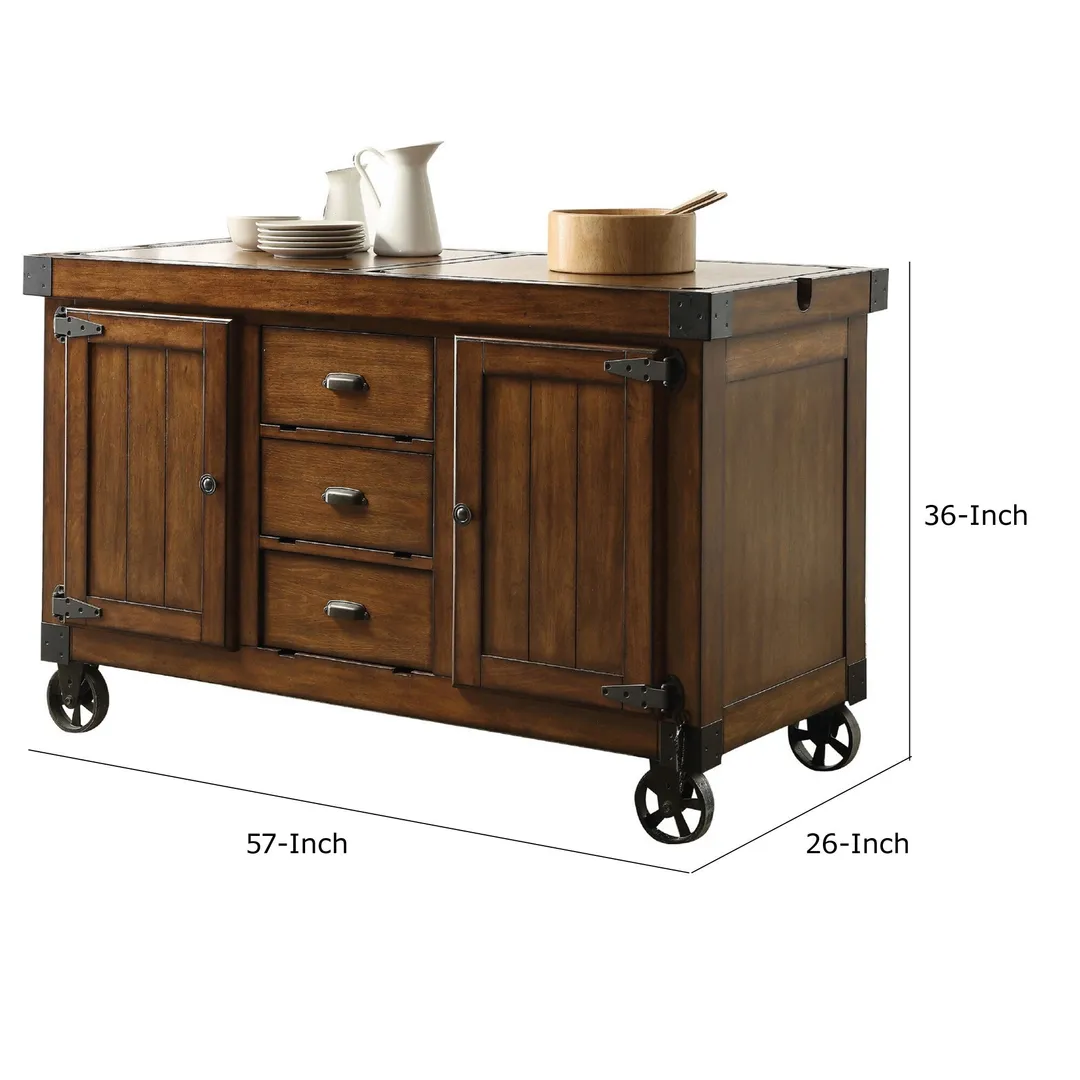 Benzara Brown Wood Veneer Base with Mdf Wood Top Kitchen Cart (22-in x 57-in x 36-in), photo 5 of 6