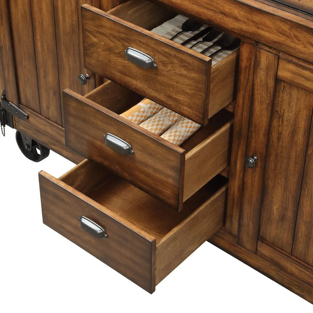 Benzara Brown Wood Veneer Base with Mdf Wood Top Kitchen Cart (22-in x 57-in x 36-in), photo 3 of 6