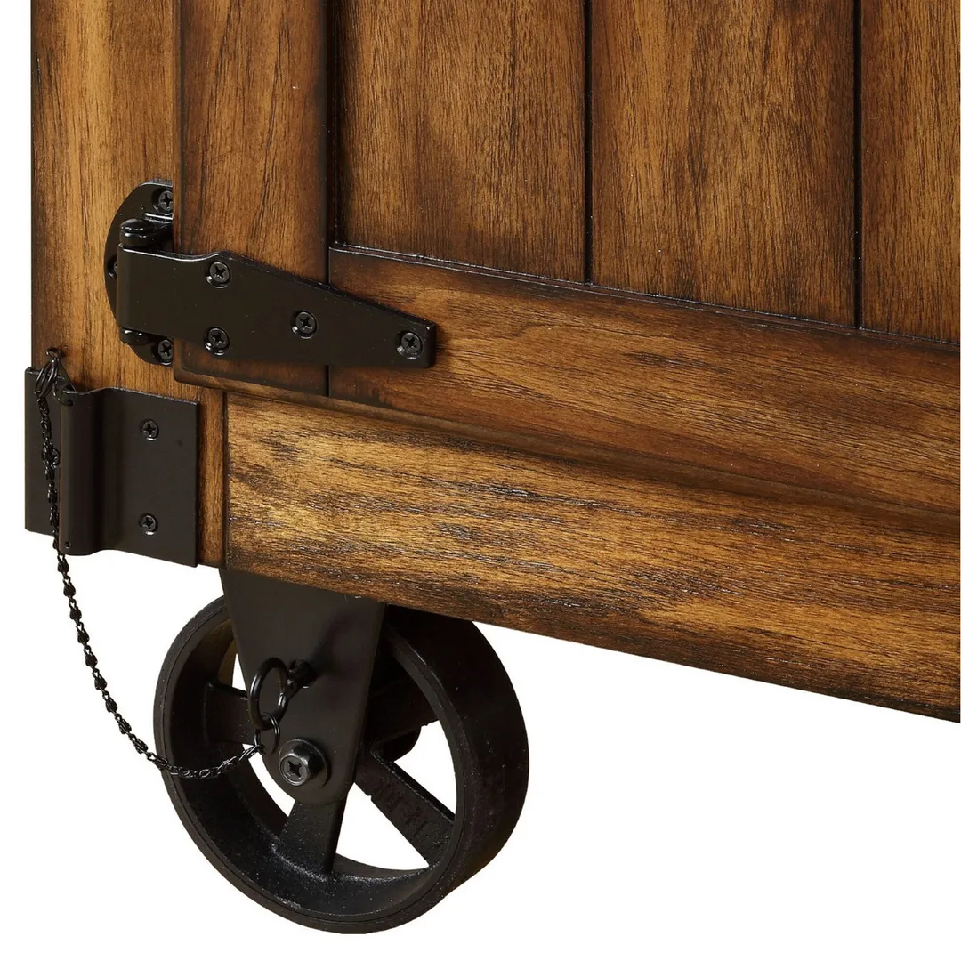Benzara Brown Wood Veneer Base with Mdf Wood Top Kitchen Cart (22-in x 57-in x 36-in), photo 2 of 6