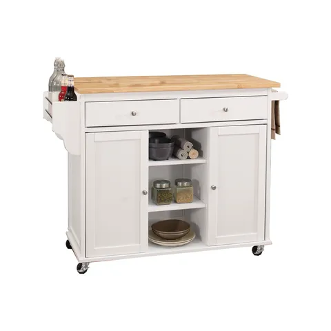 White Mdf Base with Mdf Wood Top Kitchen Cart (18 × 47 × 34 in)